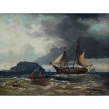 Attributed to J. W. WEBB (19th Century British) Shipping Off The Coast Oil on canvas 24 x 31cm