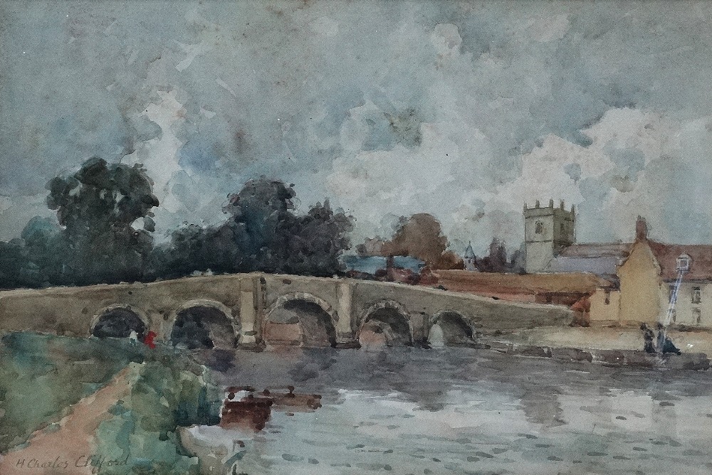 HENRY CHARLES CLIFFORD (1861-1947) A Stone Bridge Watercolour Signed 24 x 35cm