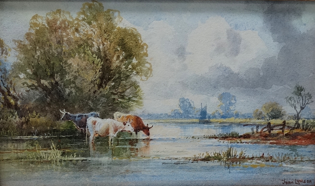 DON AUSTEN Best of Pals Watercolour Signed 12 x 9cm Together with a watercolour of cattle watering - Image 2 of 5