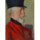 Attributed to Lilian Buchanan Portrait of a Chelsea Pensioner Oil on canvas laid down 38 x 28cm