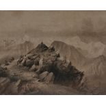 19th Century English School An Extensive Alpine View Watercolour (monochrome) 46 x 60cm