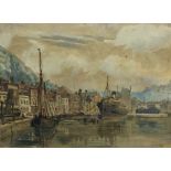 R SCHWARTZ (?) Harbour Landscape With Shipping Watercolour Signed and dated 1926 34 x 47cm