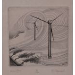 BRIAN HANSCOMB (b.1944) Wind Farm and Landscape Two black and white etchings Both signed and