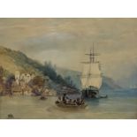 Attributed to William Callow The Ferry Watercolour Pencil inscription to verso 30 x 39.5cm