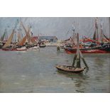 PAUL MATHIEU (1872-1932) Bateaux Amares Oil on board Signed Labels and studio stamp to verso 38 x