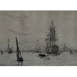WILLIAM LIONEL WYLLIE (1851-1931) Shipping Before A Port Etching Signed 17.5 x 24.5cm