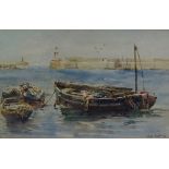 JOHN GUTTERIDGE SYKES (1866-1941) Boats In Penzance Harbour Watercolour Signed 19 x 29cm
