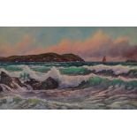 DOUGLAS HOUZEN PINDER (1886-1949) Breaking Waves Watercolour Signed 27.5 x 45cm