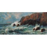 TULLIO SILVESTRI (1880-1963) Crashing Waves Oil on canvas Signed 69 x 139cm