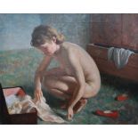FRANK JAMESON (1899-1968) Getting Dressed Oil on canvas Signed 40.5 x 51cm