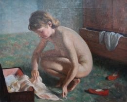 FRANK JAMESON (1899-1968) Getting Dressed Oil on canvas Signed 40.5 x 51cm
