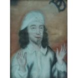 19th Century Naive School King Charles Losing His Crown Colour pastel portrait 24 x 17cm