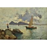 OSCAR RICCIARDI (1864-1935) Fishing Boats In The Bay of Naples Oil on panel Signed 24 x 34cm