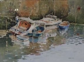 VALERIE LONG (20th Century British) Harbour Wall, Falmouth Watercolour Signed 27 x 36cm