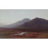 CHARLES EDWARD BRITTAN A Sunset Moorland Watercolour Signed 27 x 45cm