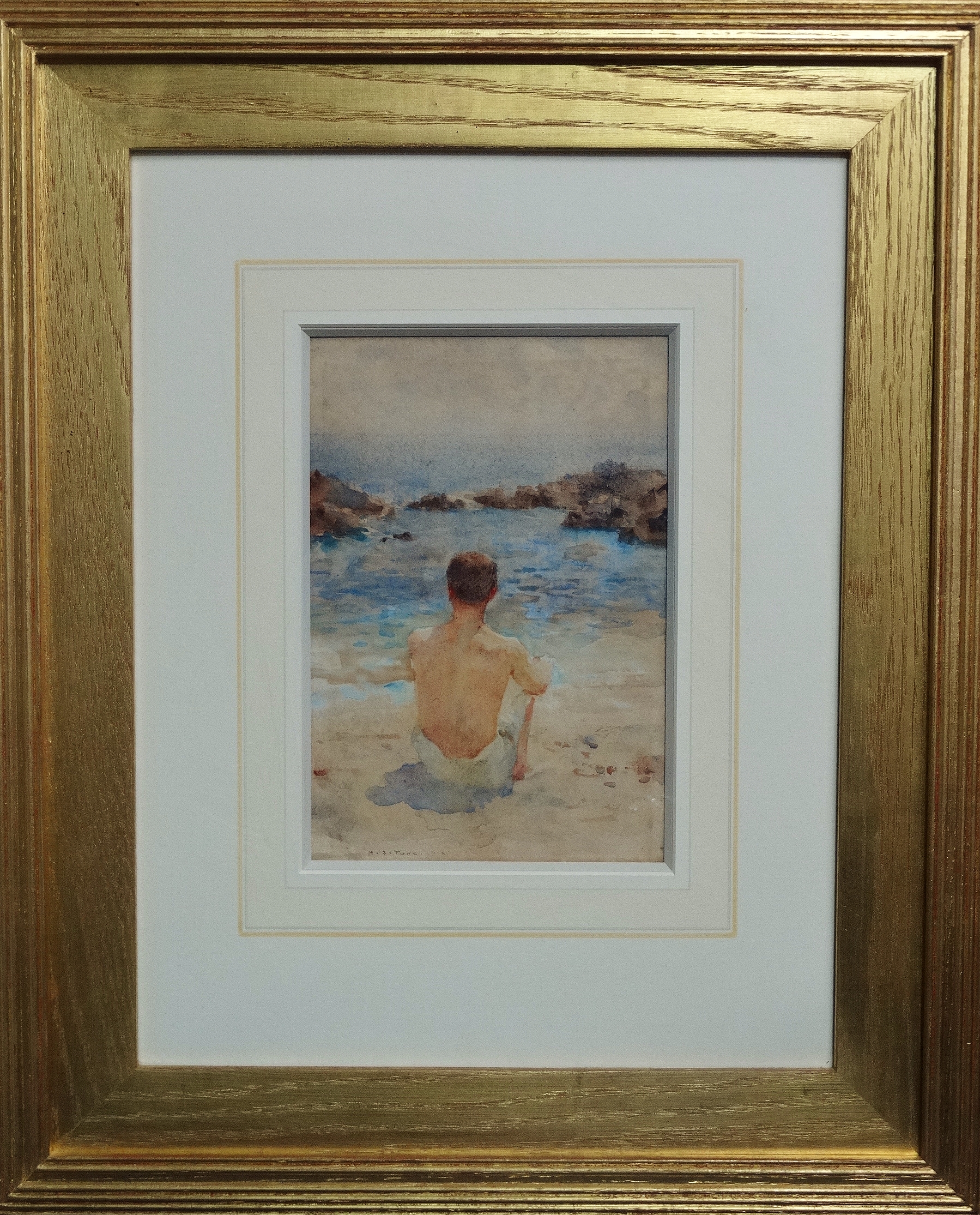 HENRY SCOTT TUKE (1858-1929) Bather By The Sea Watercolour Signed and dated 1918 24.5 x 17cm The - Image 2 of 3