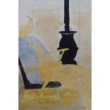JOHN EMANUEL (b.1930) Seated Figure In Grey With Stove Gouache Signed and dated 1976 Montpellier