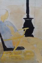 JOHN EMANUEL (b.1930) Seated Figure In Grey With Stove Gouache Signed and dated 1976 Montpellier