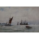 GEORGE STANFIELD WALTERS (1838-1924) A Busy Shipping Scene Watercolour Signed 32 x 49.5cm