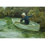 HENRY SCOTT TUKE (1858-1929) Charlie In His Punt Oil on panel Signed and dated 1904 18.5 x 26cm