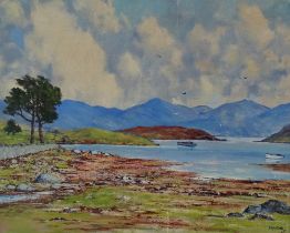 JOHN JAMES COOK Highland Lake Landscape Oil on board Signed 52 x 65cm
