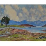 JOHN JAMES COOK Highland Lake Landscape Oil on board Signed 52 x 65cm