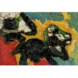 Karel Appel: painting (o/c) 'little black dog' (39x55 cm)