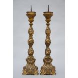 A pair of Rococco candlesticks in polychrome wood (72 cm)