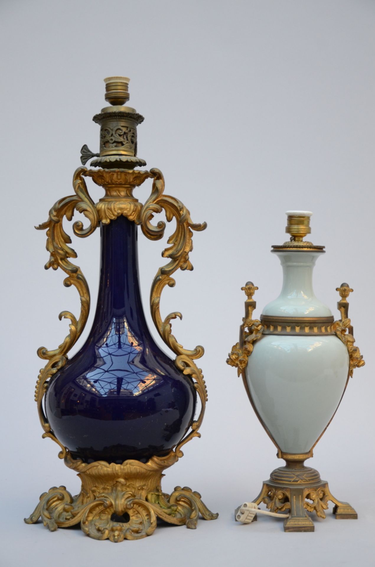 Two porcelain lamps with gilt bronze mounts (h46 - 67 cm) - Image 2 of 2