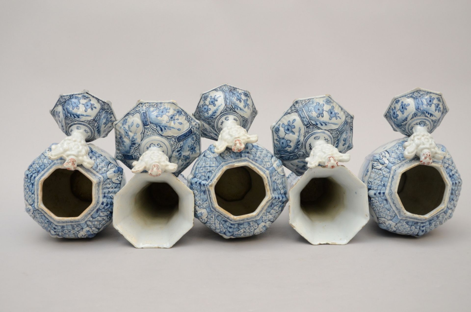 A five-piece blue and white set in Delft earthenware with chinoiserie decoration, 18th century ( - Image 4 of 6