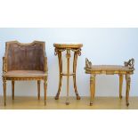 Lot: two gilt seats and a small table (h 60 - 81 cm)