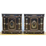 A pair of Napoleon III sideboards with painting and mother-of-pearl inlay (110x110x45)