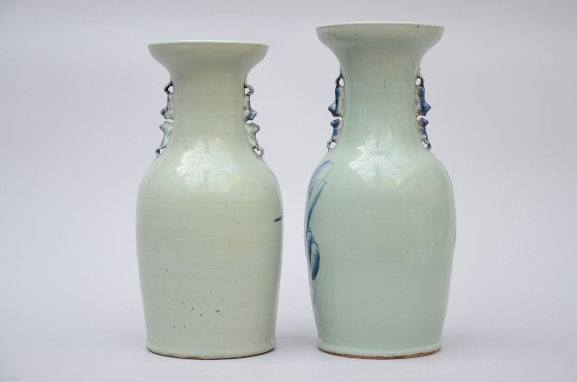 Two Celadon vases in Chinese porcelain 'sages' (42 and 45 cm) - Image 2 of 4