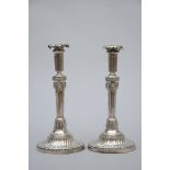 Pair of Louis XVI candlesticks in silver with 'faun heads', 18th century (31cm)