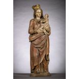 Large statue in polychrome wood 'standing Madonna and Child', 16th - 17th century (110 cm)