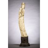 Large Gothic revival Madonna in ivory, 19th century (79 cm)