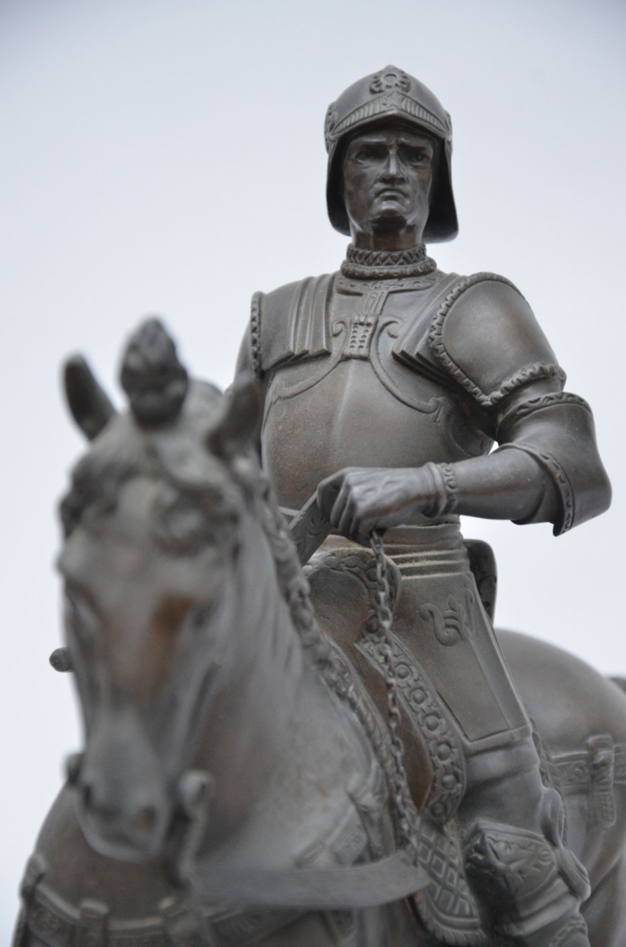 A bronze sculpture 'Bartolomeo Colleoni on horseback' (tot. h 41cm) - Image 3 of 4