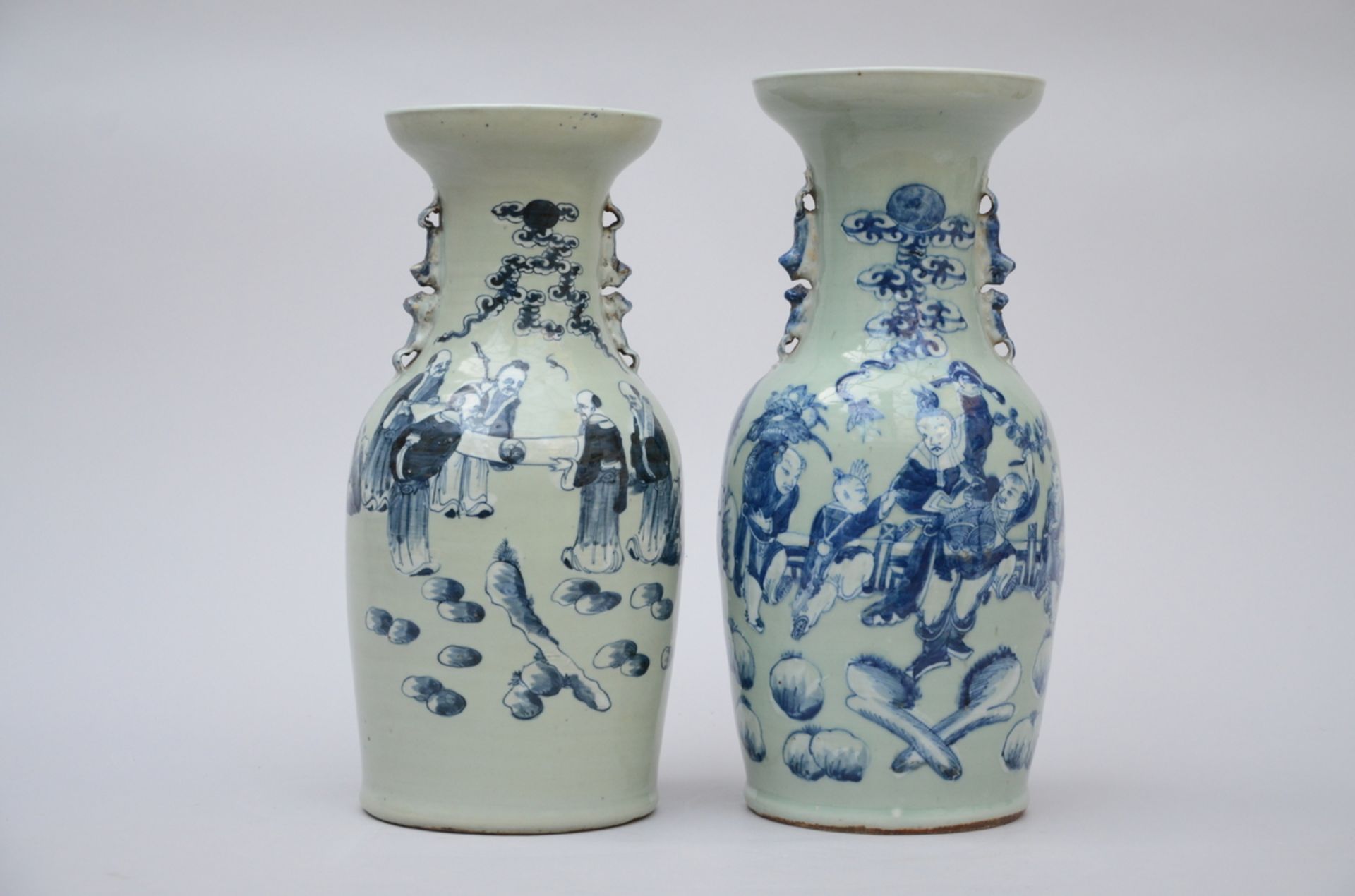 Two Celadon vases in Chinese porcelain 'sages' (42 and 45 cm)