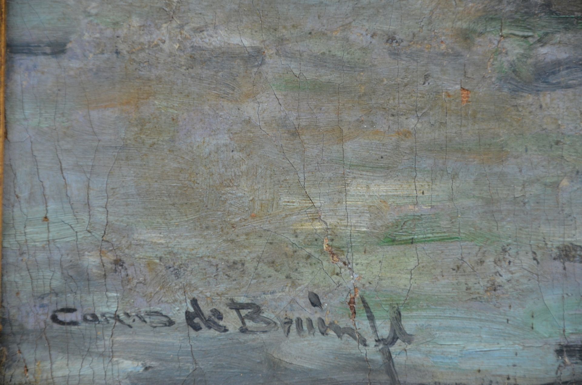 Cornelis De Bruin: painting (o/c) 'flat boats' (40x80 cm) - Bild 2 aus 3