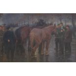 Edgar Farasijn: painting (o/c) 'horse market' (70x108 cm)