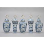 A five-piece blue and white set in Delft earthenware with chinoiserie decoration, 18th century (