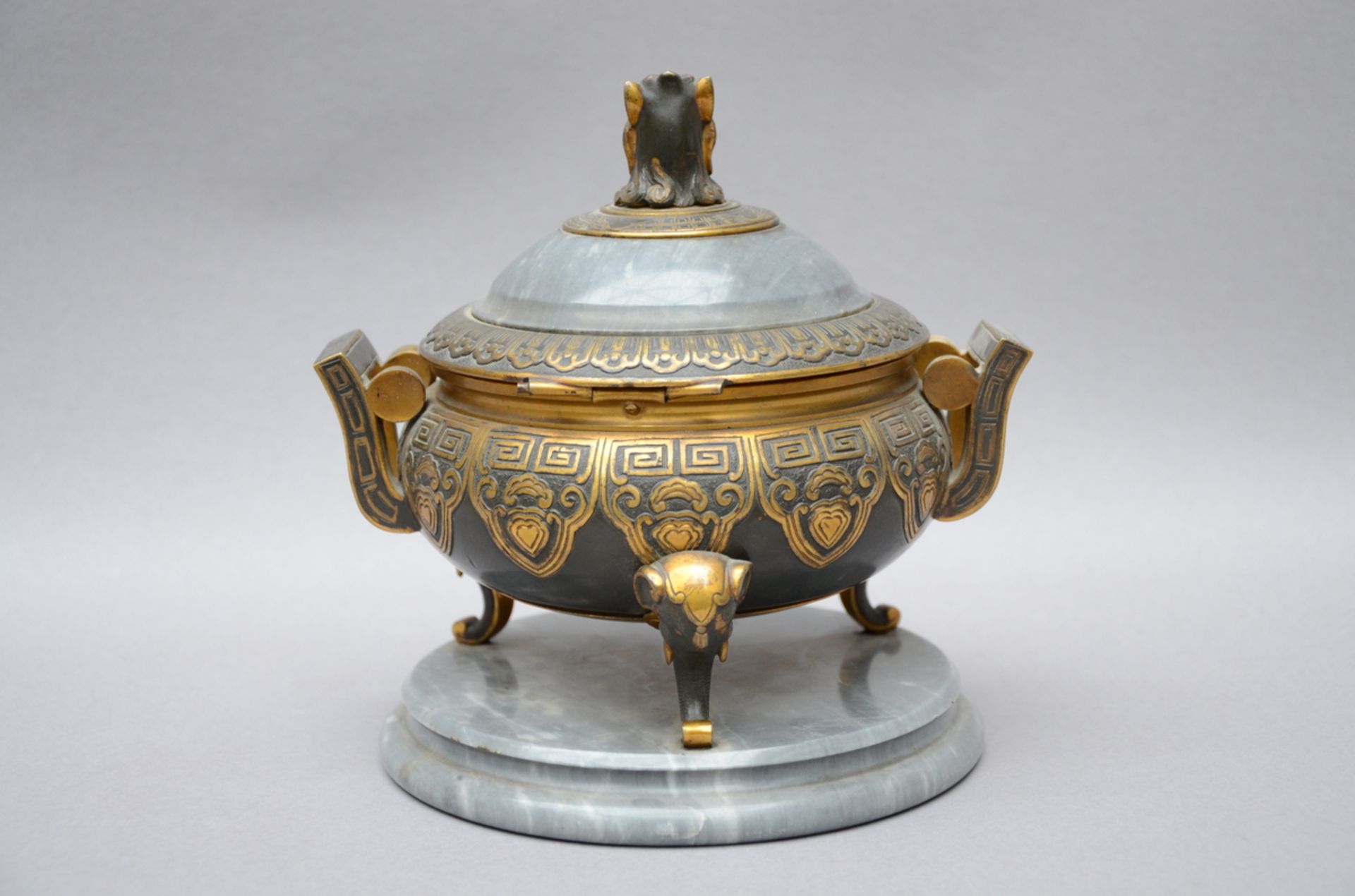 French inkwell in marble and bronze (18 cm) - Image 3 of 4