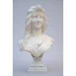 A white marble bust 'lady with a flower' (h 60 cm) (*)