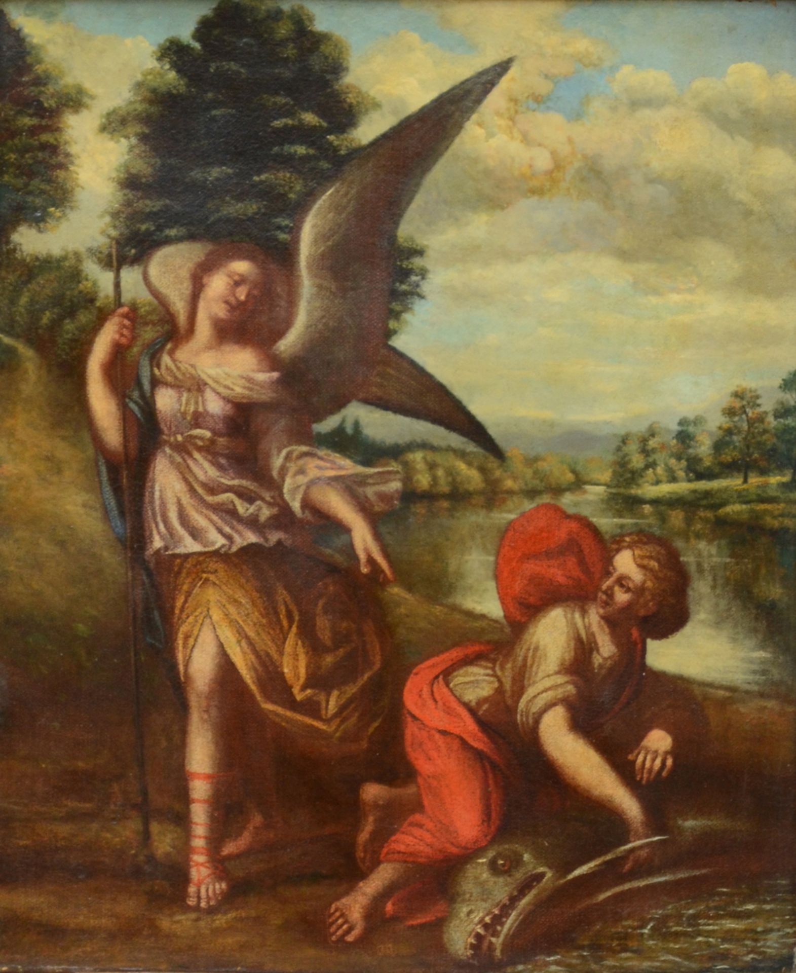 Anonymous (17ième siècle): painting (o/c) 'angel Gabriel' (44x37cm)