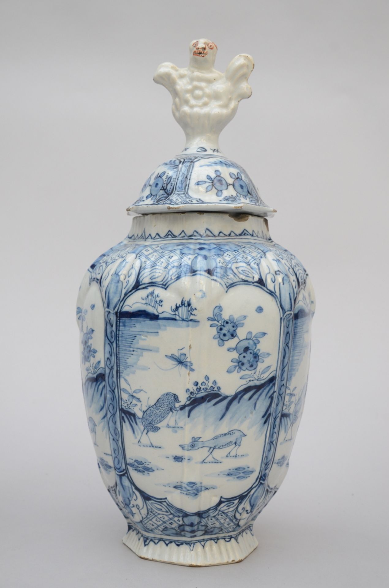 A five-piece blue and white set in Delft earthenware with chinoiserie decoration, 18th century ( - Image 2 of 6