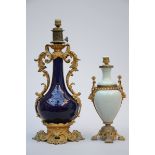 Two porcelain lamps with gilt bronze mounts (h46 - 67 cm)