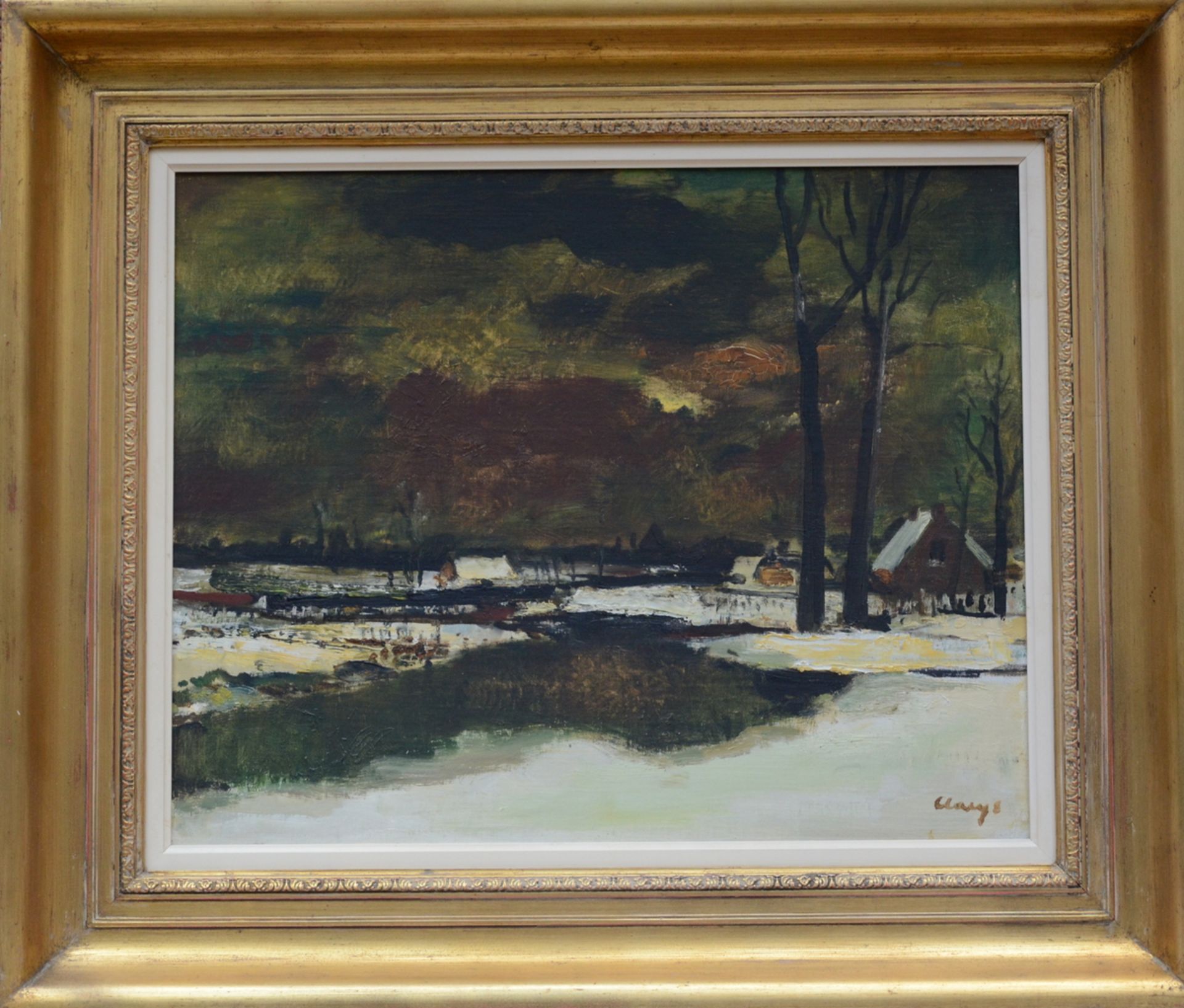 Albert Claeys: painting (o/p) 'winter view of the Leie' (48x60 cm) - Image 2 of 4