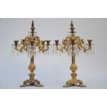 A pair of gilt bronze candlesticks with crystals (h75cm)