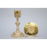 Neo-baroque chalice in vermeil with spoon and paten (30x16,5 cm)