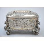 A large Renaissance style box in silver 'the four seasons', probably German work (20x28x23 cm)